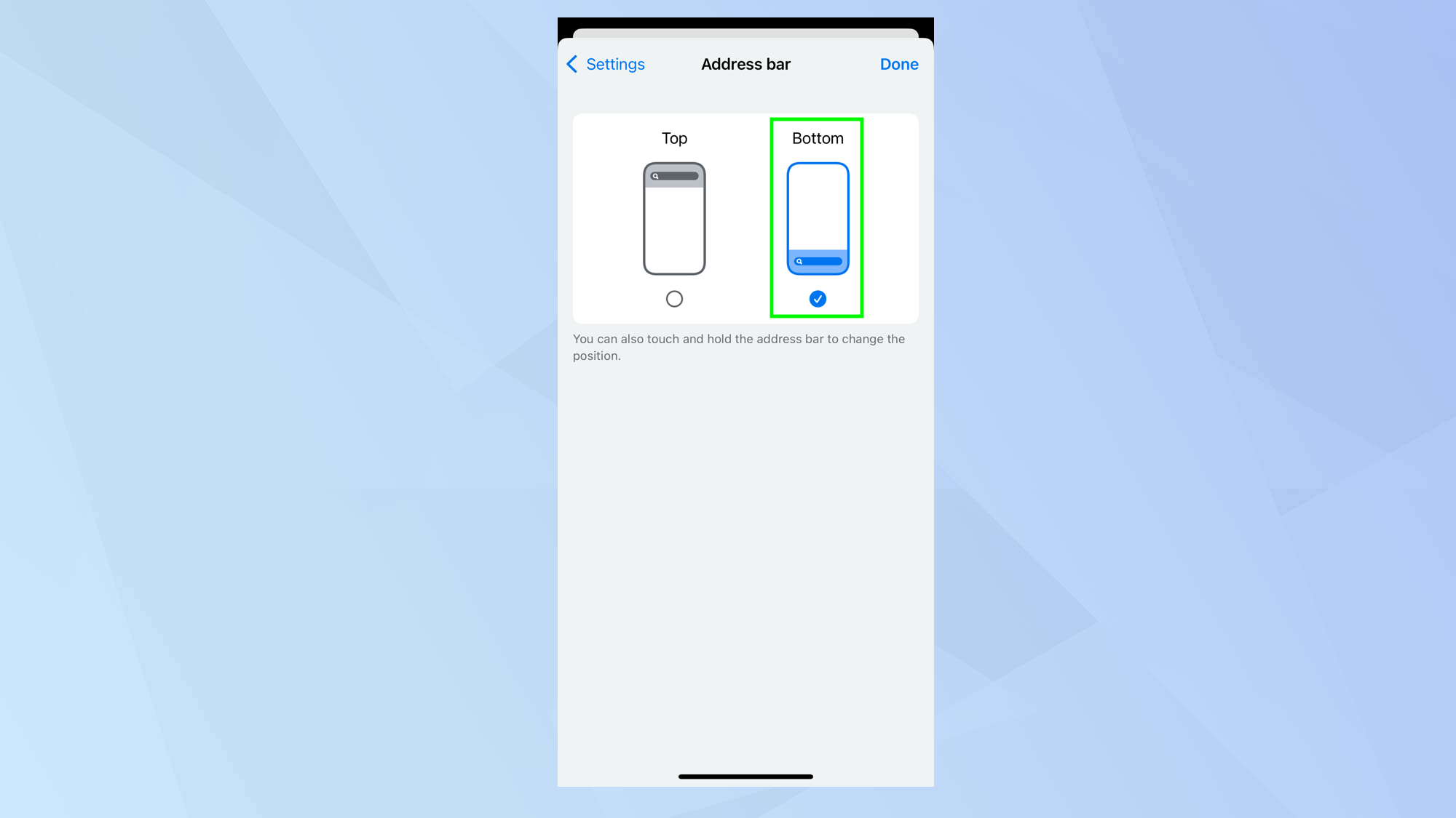 انتخاب گزینه Bottom در iOS